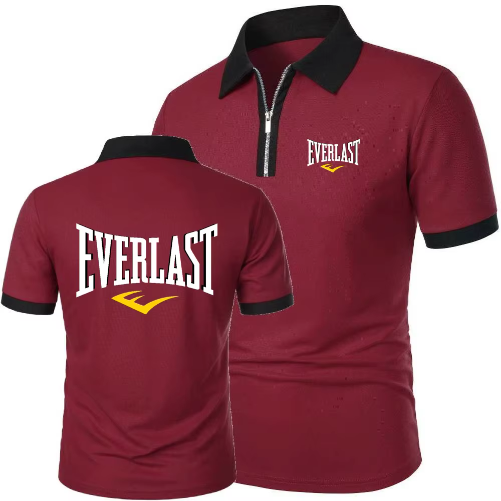 EVERLAST hommes polos course hauts d'entraînement t-shirt été respirant maille coton fermeture éclair revers