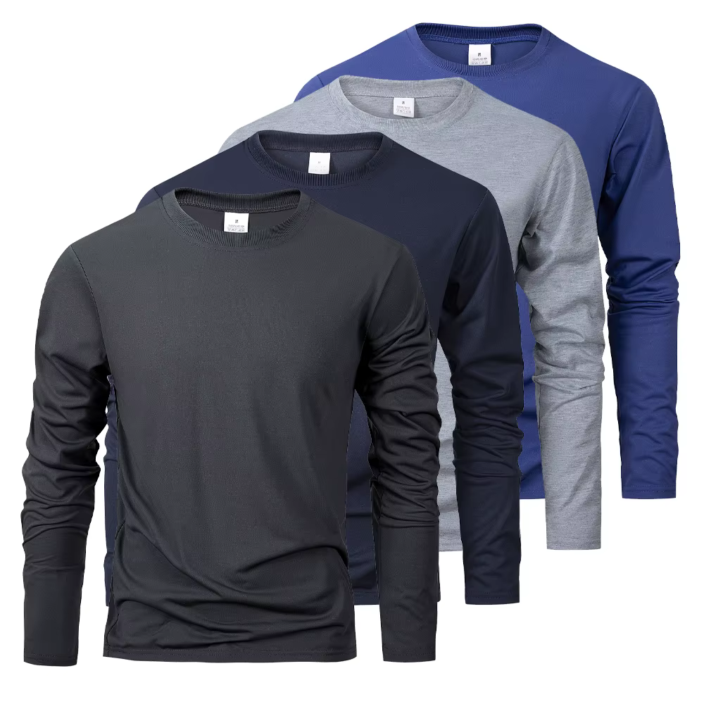 Printemps automne hommes T-shirts à manches longues décontracté hauts couleur unie haute qualité noir T-Shirt classique