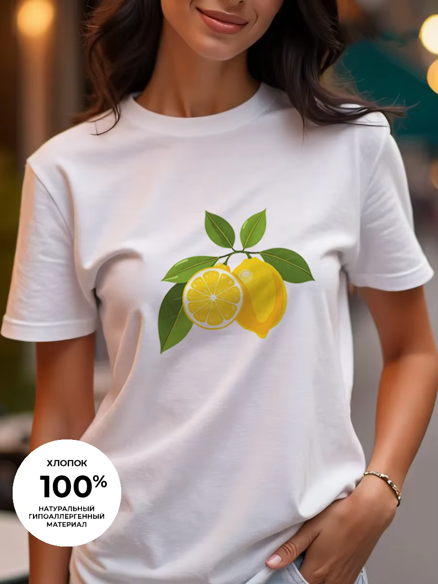 T-shirt femme imprimé fruits frais - Haut décontracté en pur coton à col rond et manches courtes