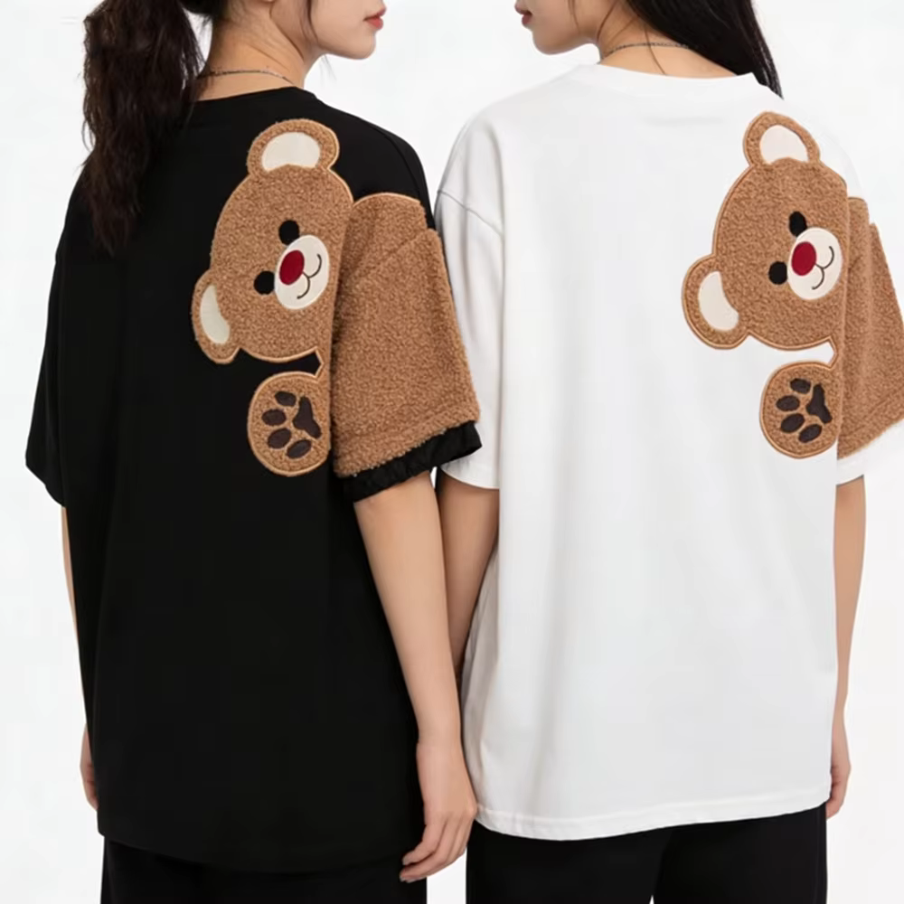 Nouveauté Été 2026 T-shirt Femme à Broderie Ours et Flocage