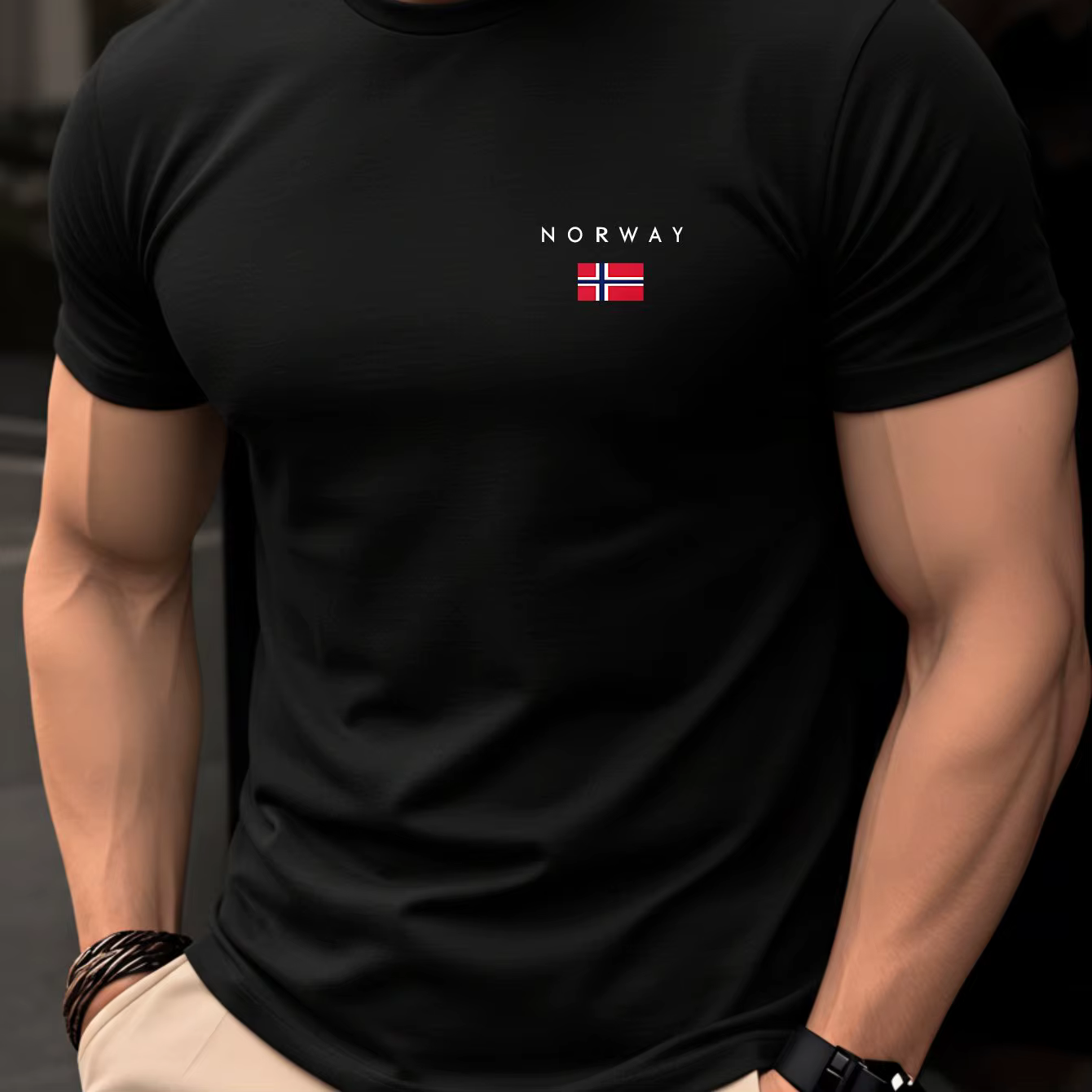 T-shirt noir à col rond pour hommes