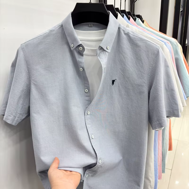 Chemise à manches courtes 100% coton Été classique couleur unie marque de luxe