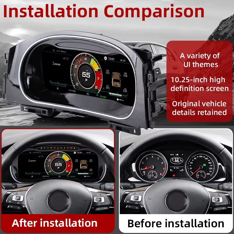 Compatible avec le tableau de bord de la Volkswagen Golf 7 (2014-2020), doté d'un écran LCD numérique de 12,3 pouces, d'un compteur de vitesse, Vir