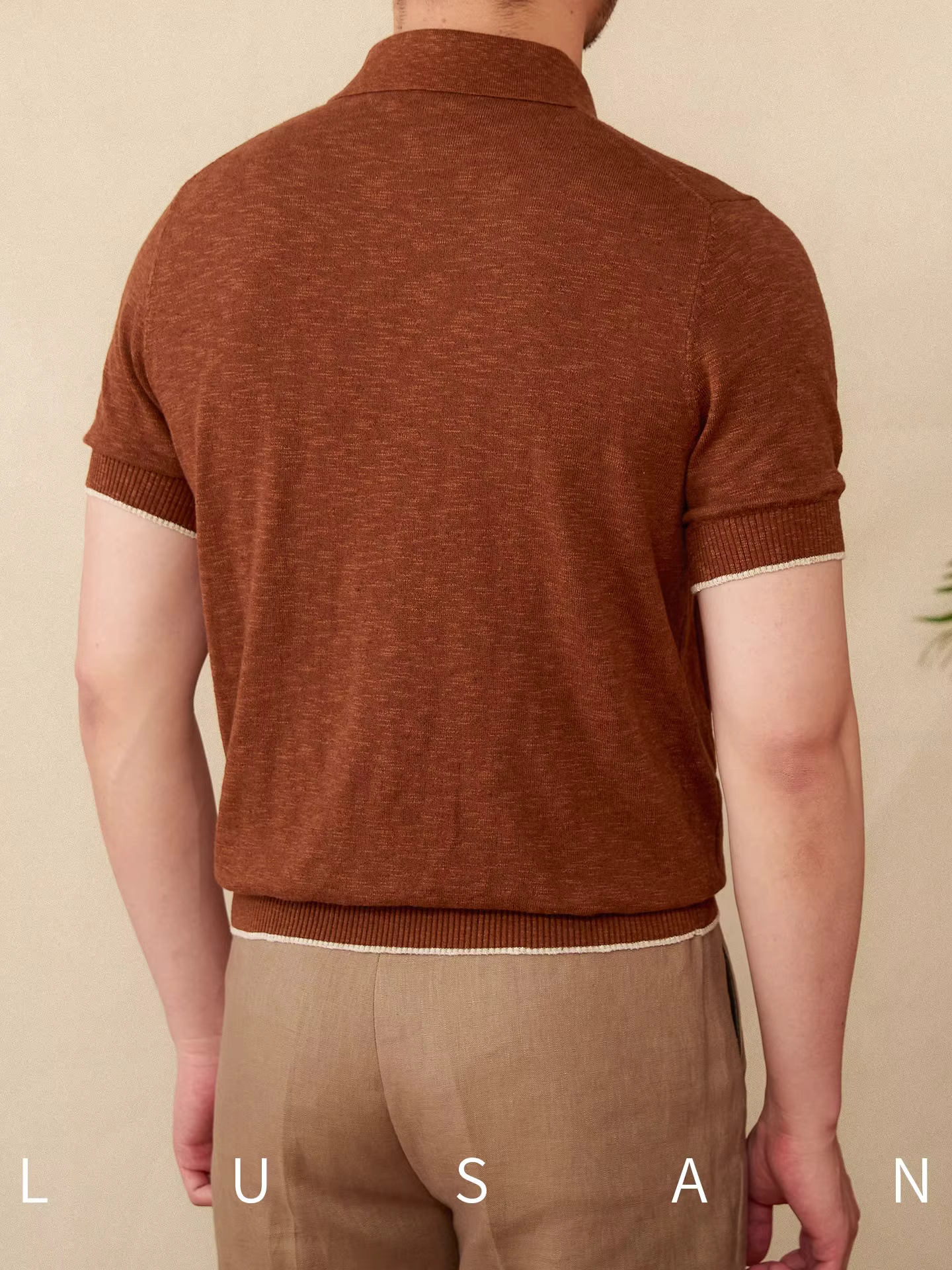 Polo tricoté en lin et coton mélangé pour hommes