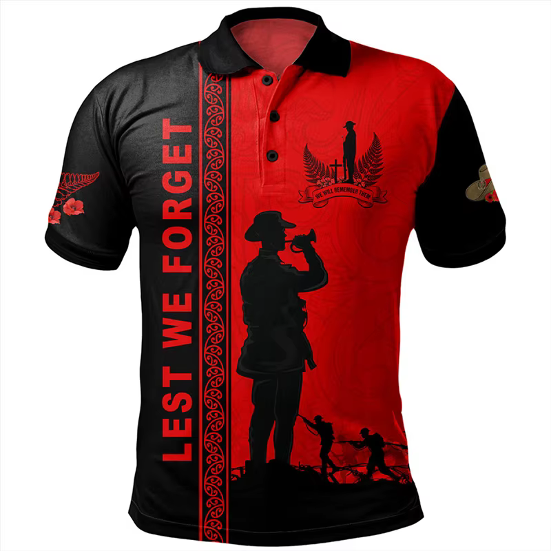 Anzac Day Polo pour hommes Lest We Forget revers manches courtes chemises de Golf australie nouvelle-zélande Tonga fête nationale haut tendance