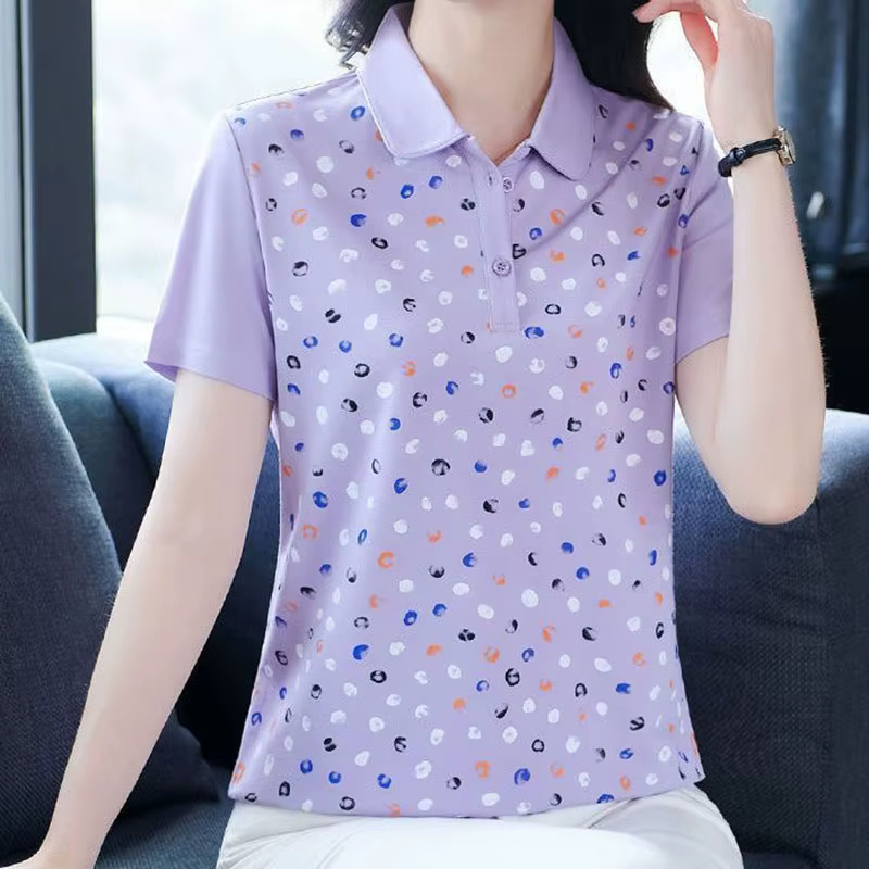 Nouveau T-shirt Polo Femme d'été à Col Revers et Manches Courtes