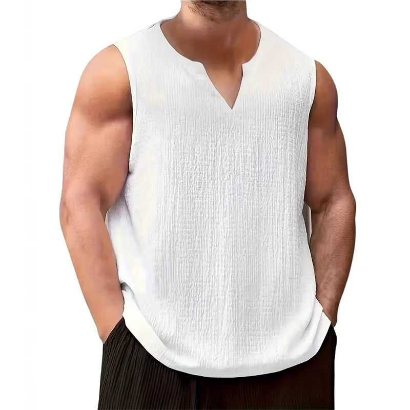 Nouveau Style américain hommes Fitness débardeurs mode populaire col en V couleur unie gilets Sexy décontracté coupe ajustée sans manches T-shirts S-2XL