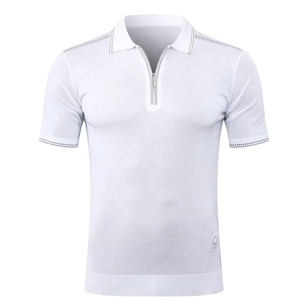 BILLIONAIRE BLSK CPRT polo soie hommes 2026 nouvelle couleur unie élastique à manches courtes mince extérieur fermeture éclair qualité grande taille M-5XL