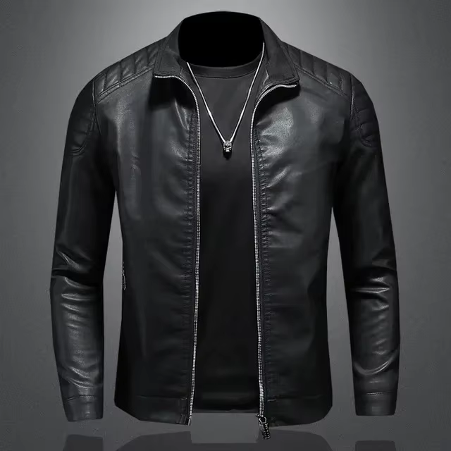 Veste en cuir à revers pour hommes