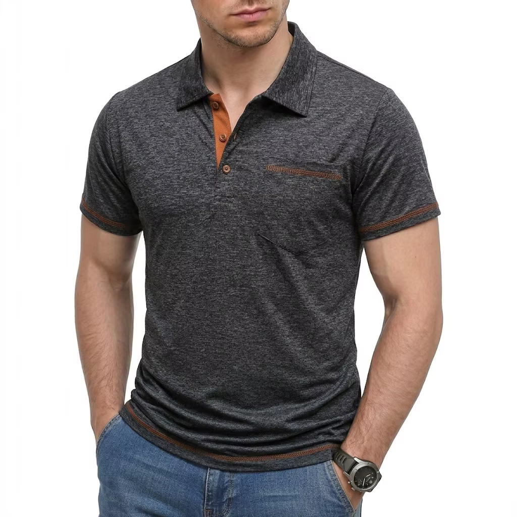 Nouveau Polo Uni Homme Été Manches Courtes Boutonné Col Revers Léger Respirant Sport Décontracté Streetwear