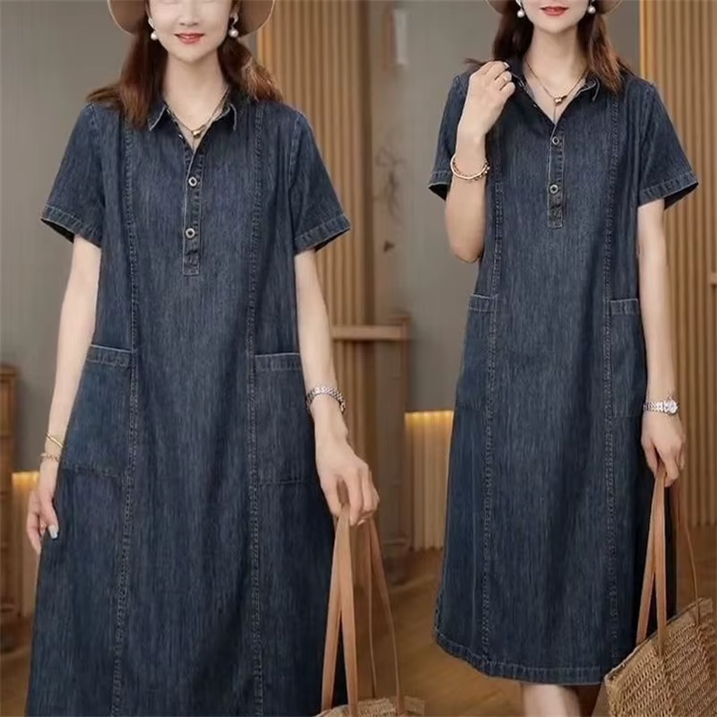 Robe en jean à manches courtes pour femme