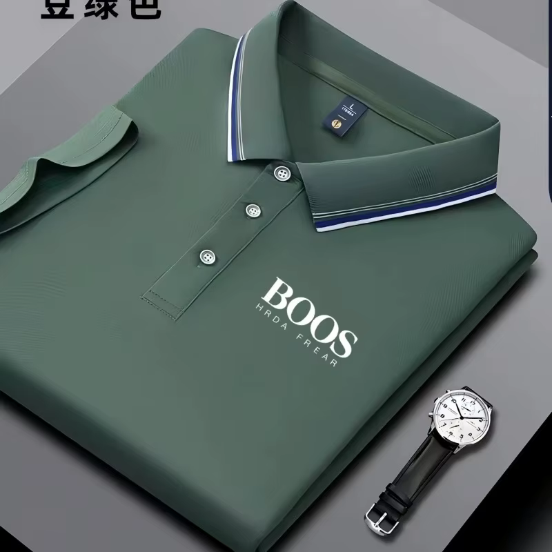 Polo homme business casual à col rayé et imprimé lettres