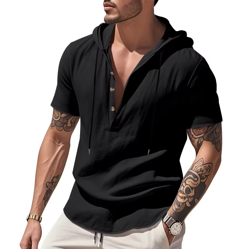 Chemise ample en lin à manches courtes pour hommes