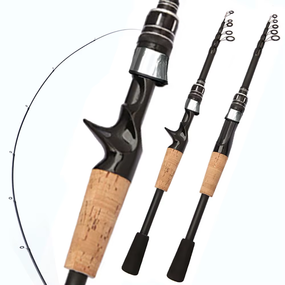 Canne à leurre télescopique 1.5M 1.8M 2.1M 2.4M canne à pêche Spinning en carbone canne à pêche Baitcasting 8g-25g manche en bois matériel de pêche coulée