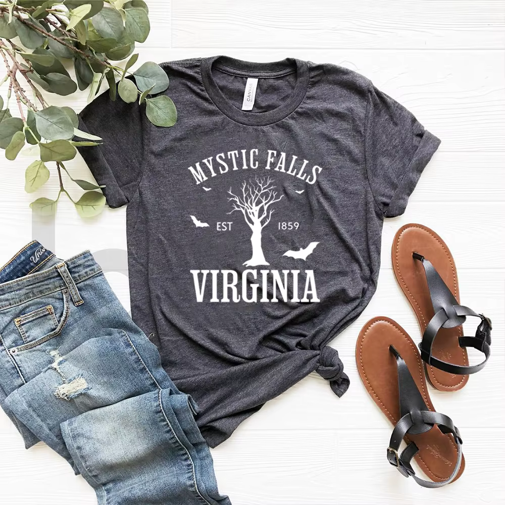 Mystic Falls Virginia T-shirt Vampire Diaries Chemise Rétro Émission de télévision TVD Inspiré Tee Damon Salvatore
