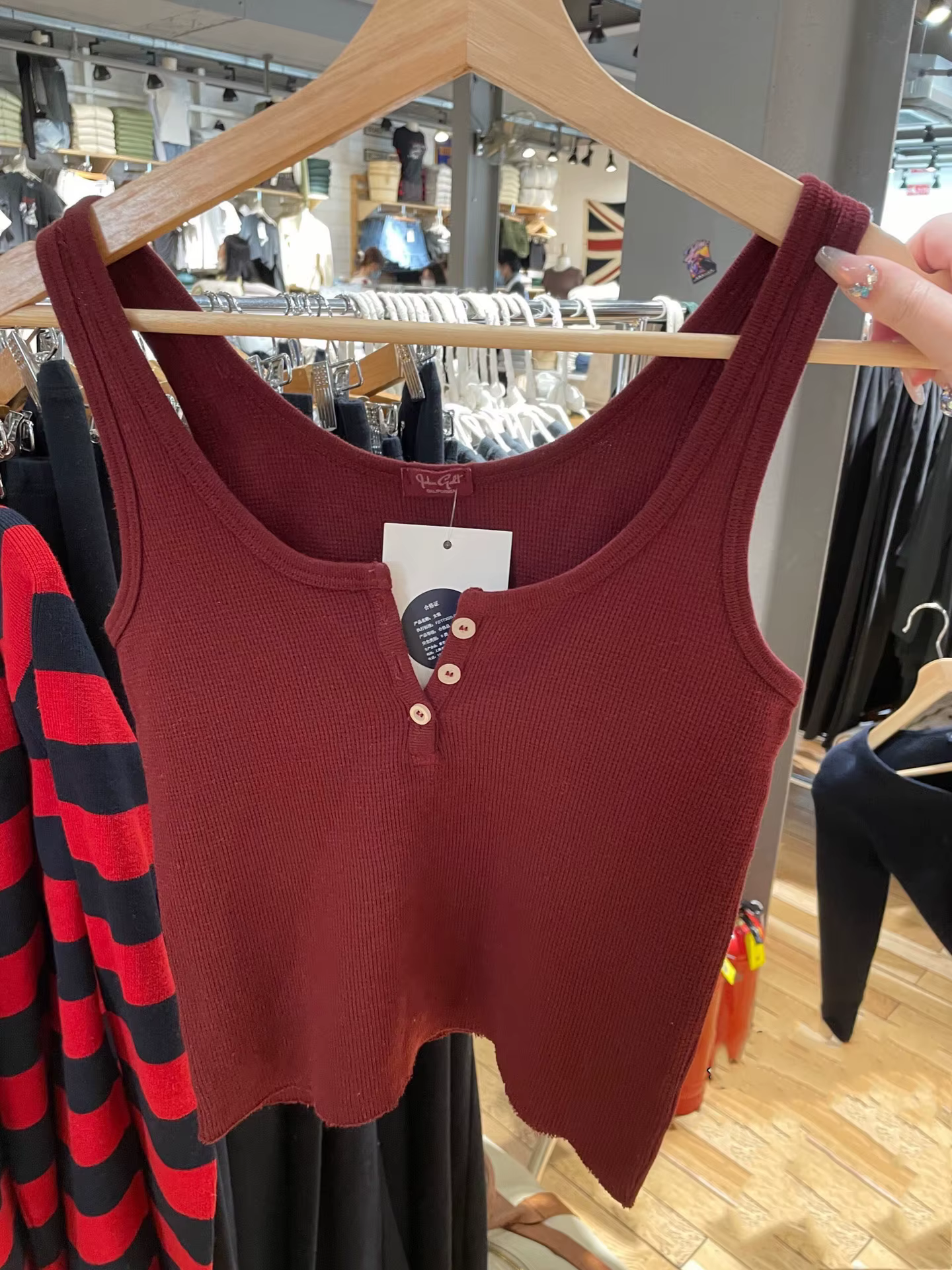 Débardeur en coton gaufré à col rond pour femme