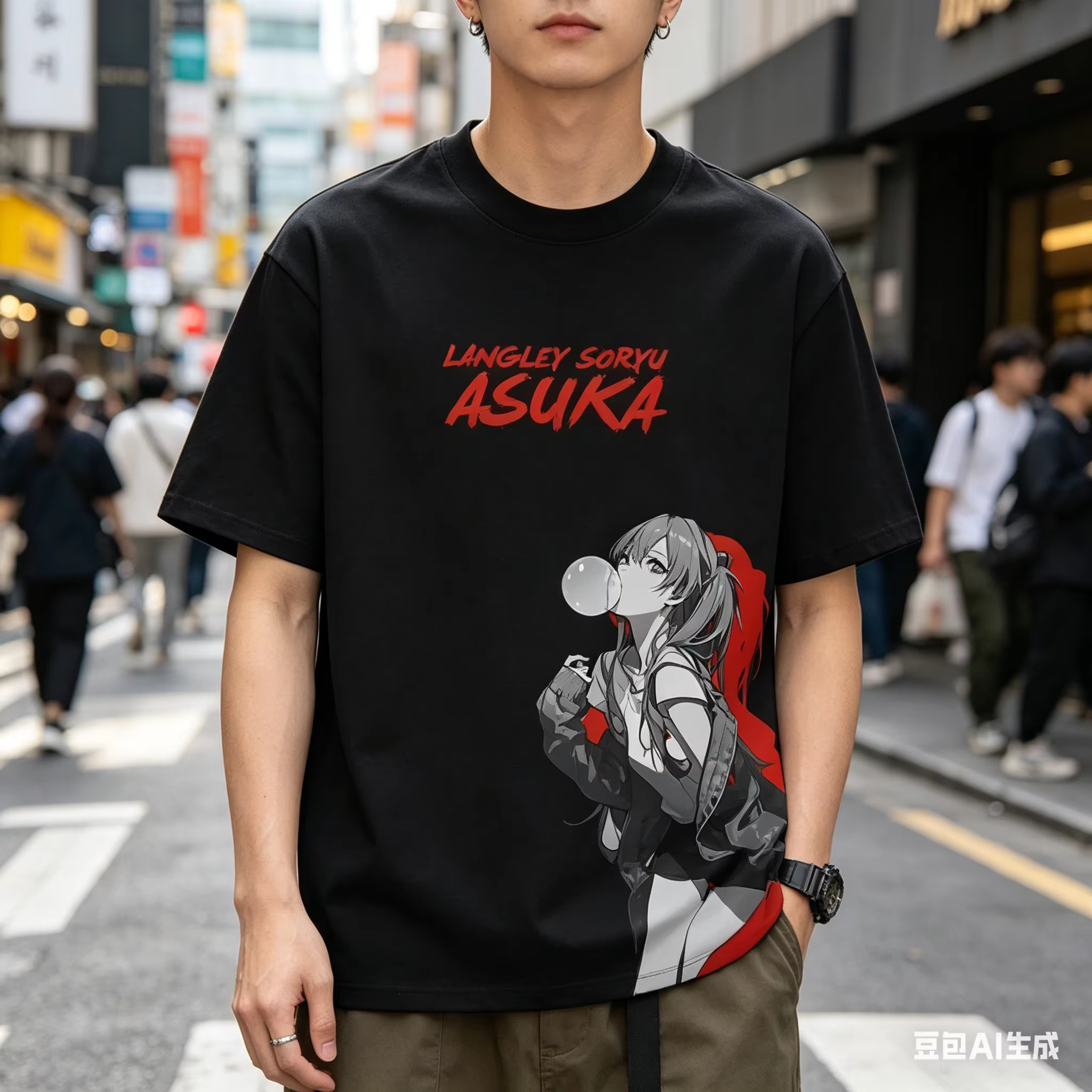 T-shirt à manches courtes Asuka d'animation japonaise, été, Eva, pour hommes et femmes, en pur coton, à manches courtes, ample, tendance, décontracté