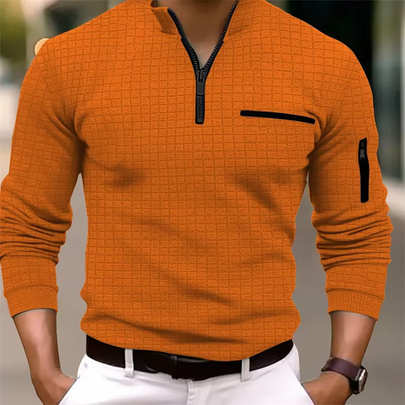 POLO carré rayé à manches longues pour hommes