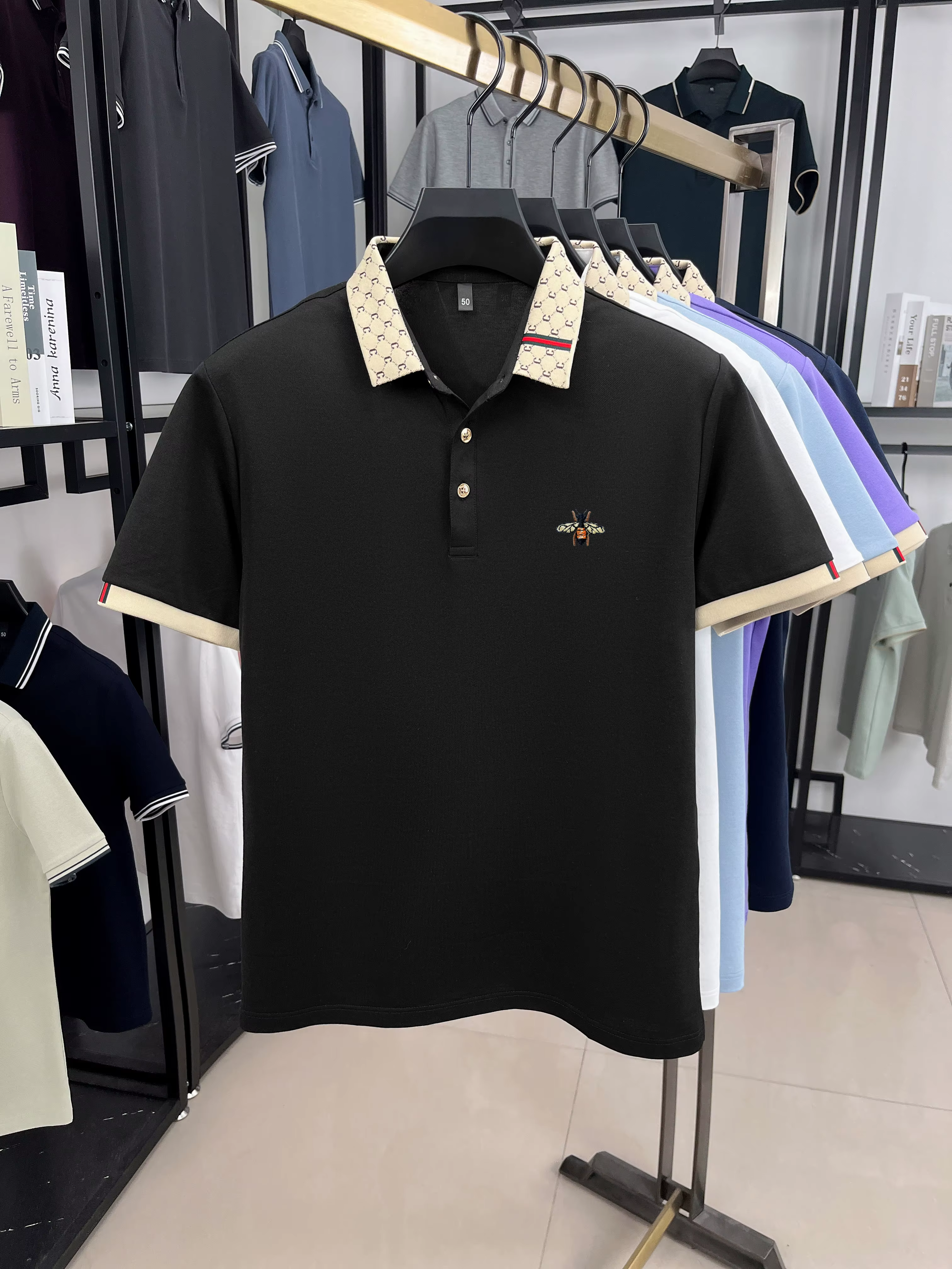 Haute qualité miel abeille brodé à manches courtes hommes polo été nouveau T-shirt marque lettre jacquard revers décontracté haut tendance