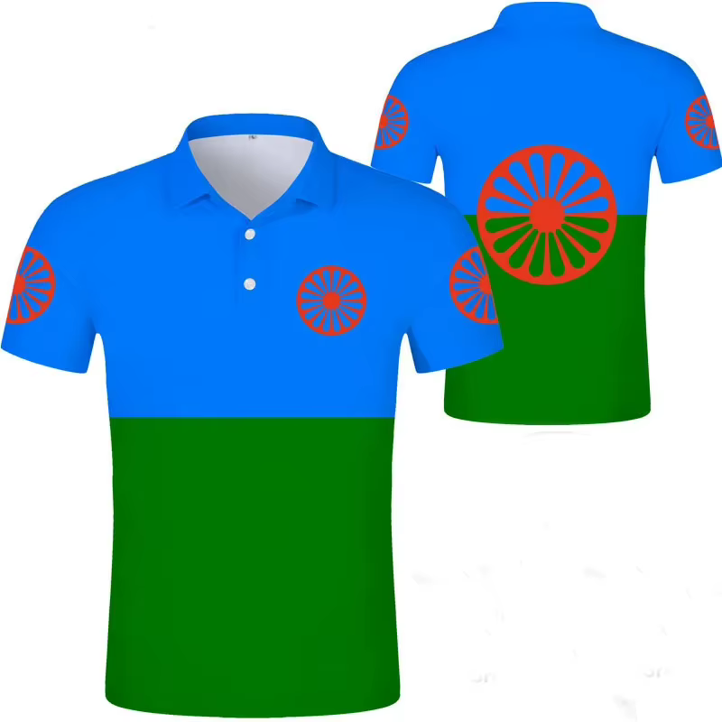 Polo à manches courtes avec emblème national gitan romain pour hommes
