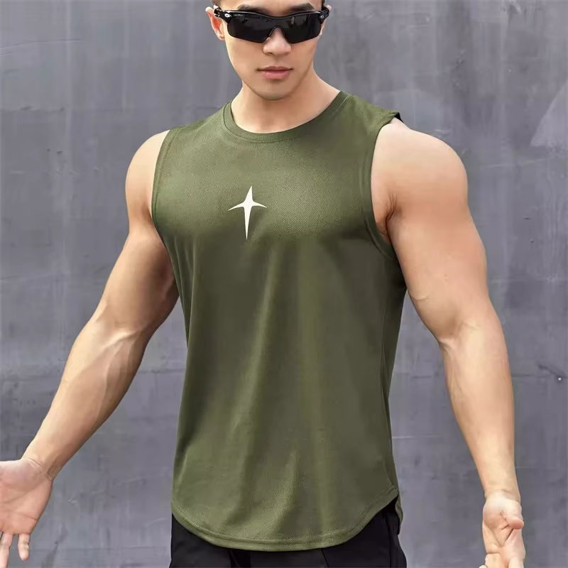Été gilet sans manches sport de plein air débardeur course fitness maillot de corps séchage rapide col rond gymnase T-shirt hommes dessus respirants