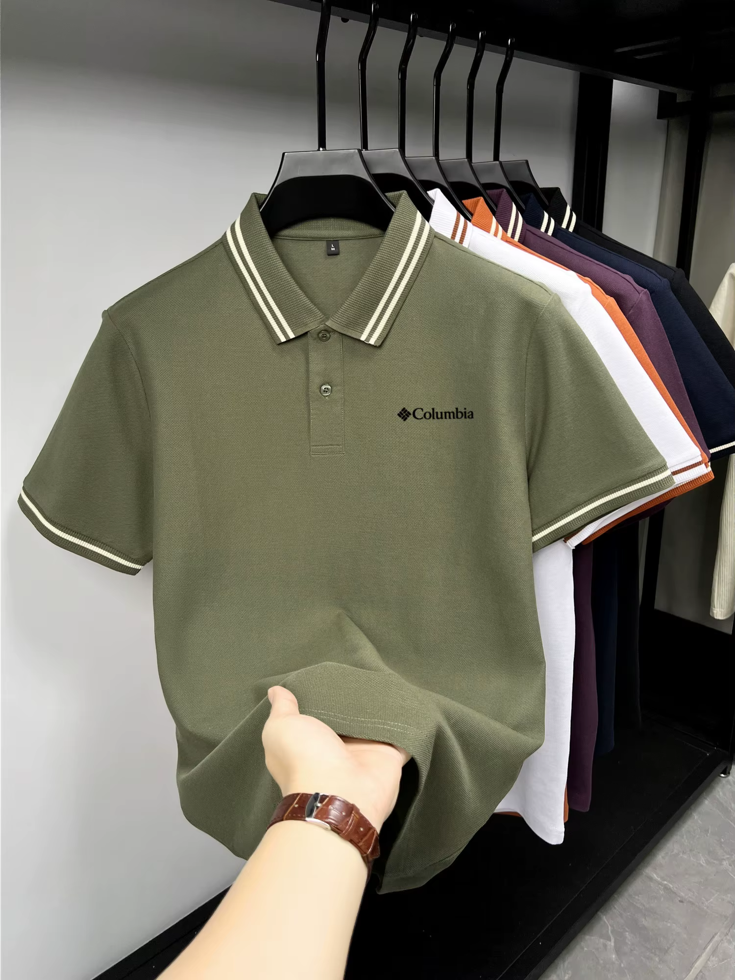 Polo classique pour homme à double bordure avec logo Columbia