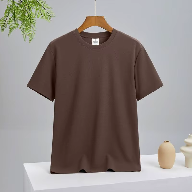 Marron blanc Look exportation qualité T-shirt à manches courtes décontracté couleur unie Couple femmes haut hommes