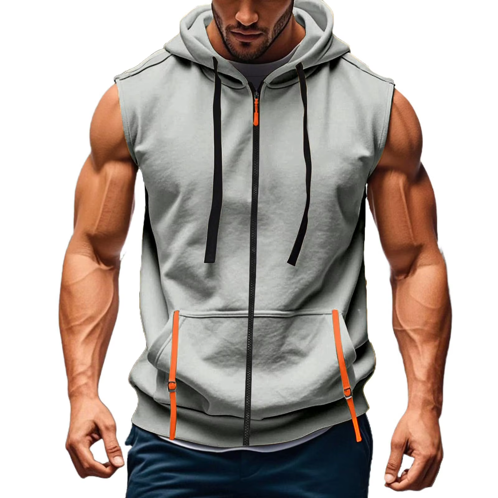 Nouveau Gilet à Capuche Zippé Sans Manches pour Homme 2026 – Débardeur Décontracté de Sport et de Gym avec Poches –