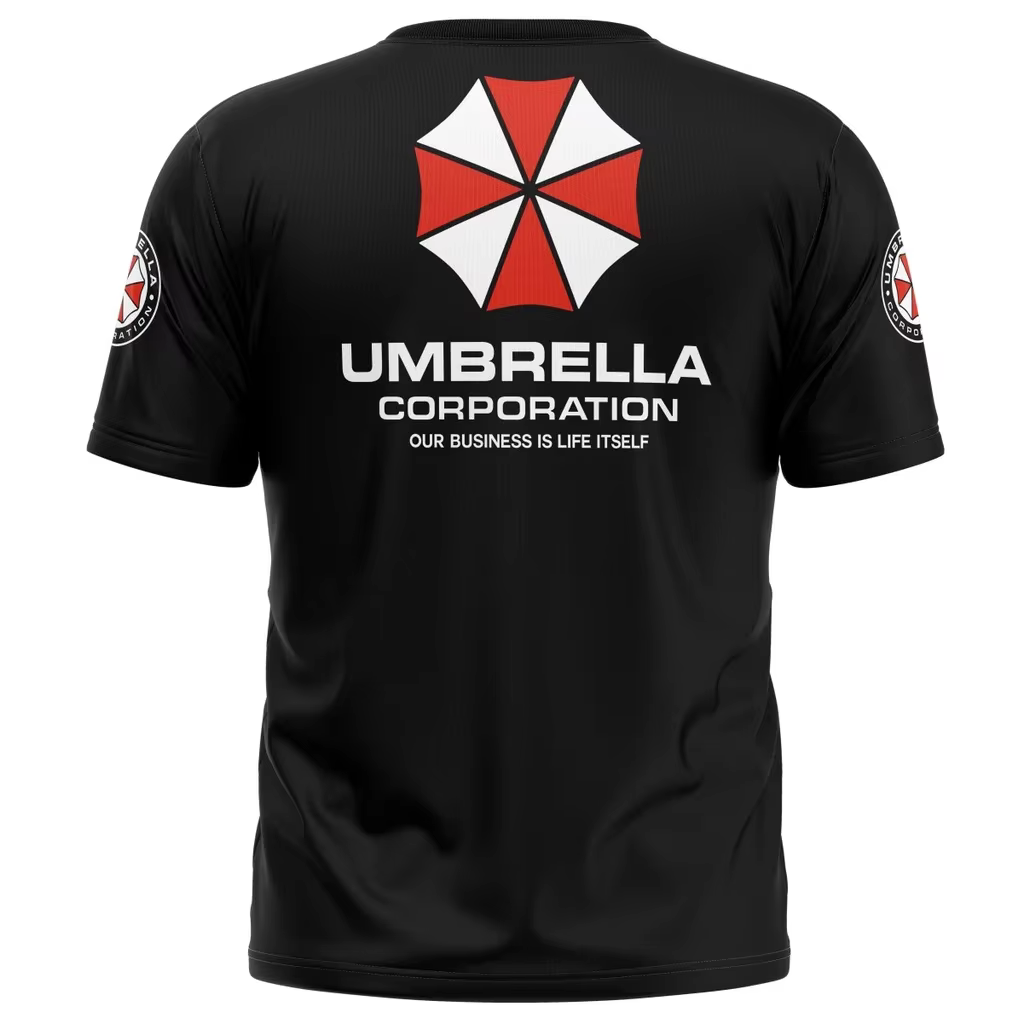 Resident Evil Umbrella Corporation T-shirt – Logo et slogan emblématiques noirs imprimés en 3D