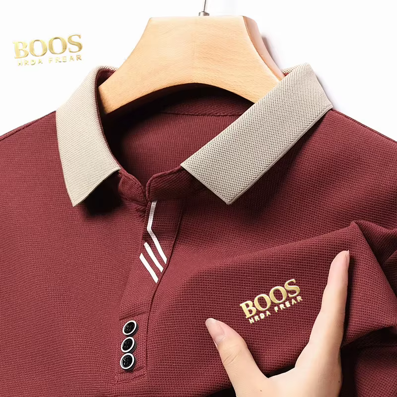 Logo Standard doré Chemise décontractée à manches longues Polo de couleur unie à la mode Respirant Confortable Topshirt polyvalent pour moi
