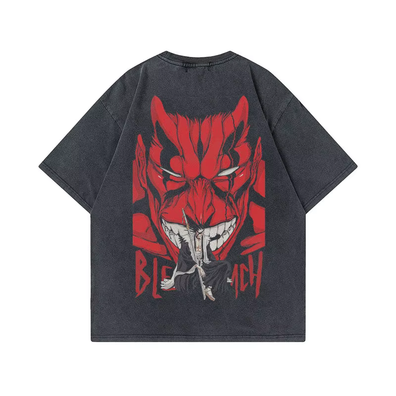 Anime t-shirts hommes femmes eau de javel Zaraki Kenpachi imprimé acide T-Shirt coton graphique Punk Harajuku