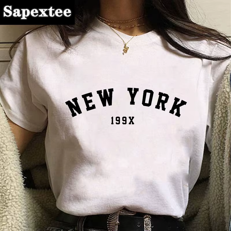 2024 T-Shirt femme New York lettre impression Hipster T femmes t-shirts été Simple blanc col rond Harajuku haut graphique T-Shirt