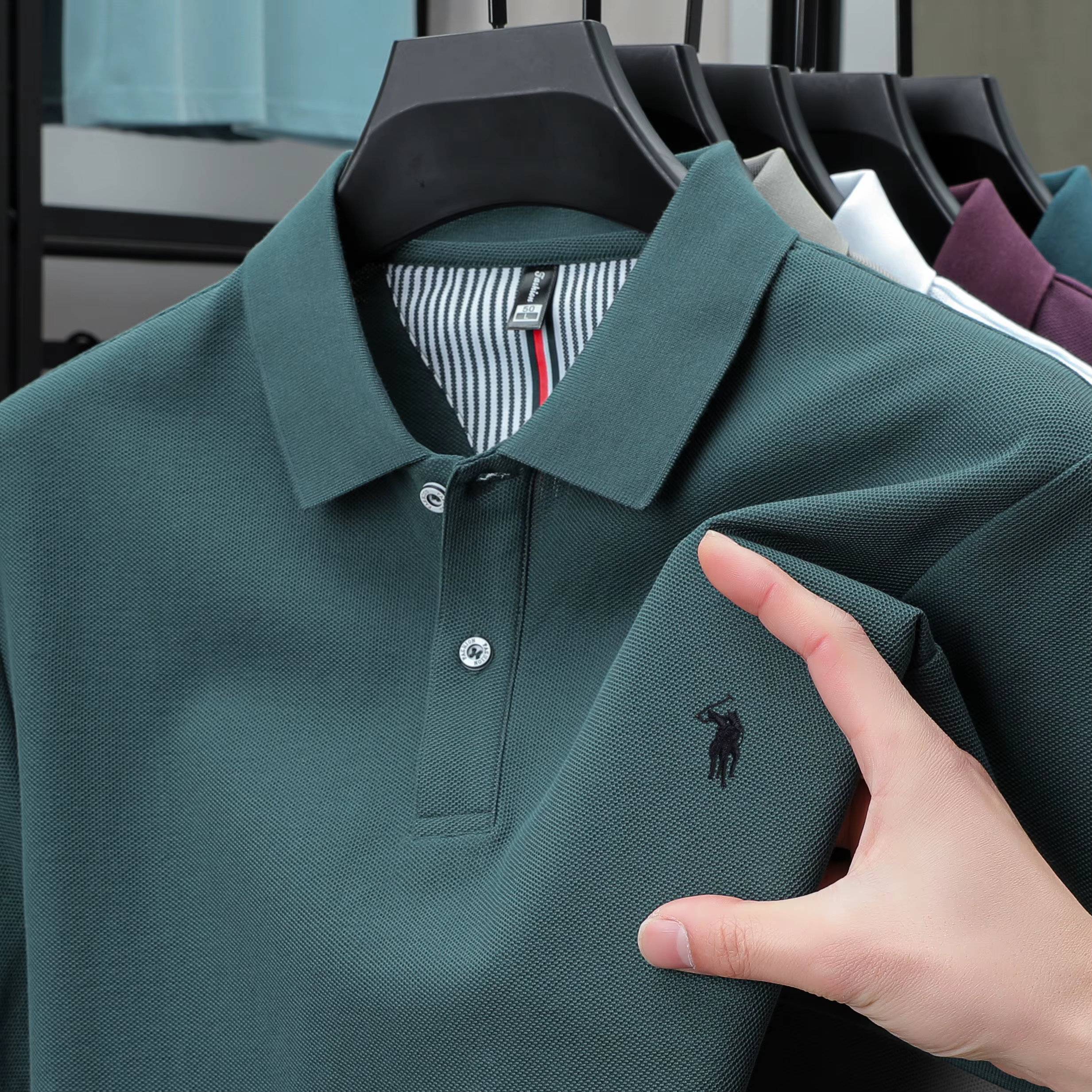 Été hommes de luxe marque Swing Spurs brodé polo shirt 100% coton anti-rides respirant peau amiable affaires Casual Top