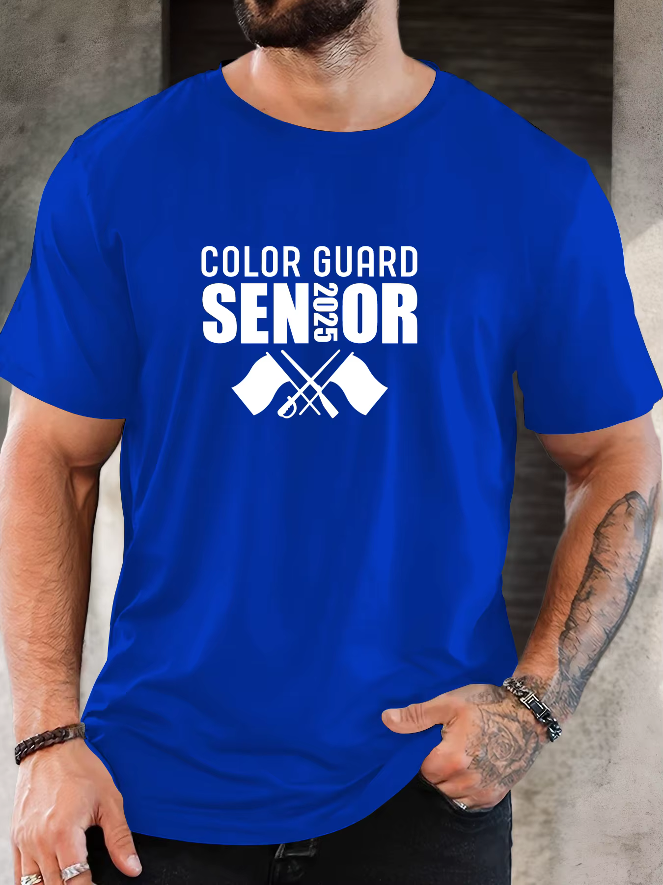 T-shirt court décontracté à col rond pour homme color guard senior 2025