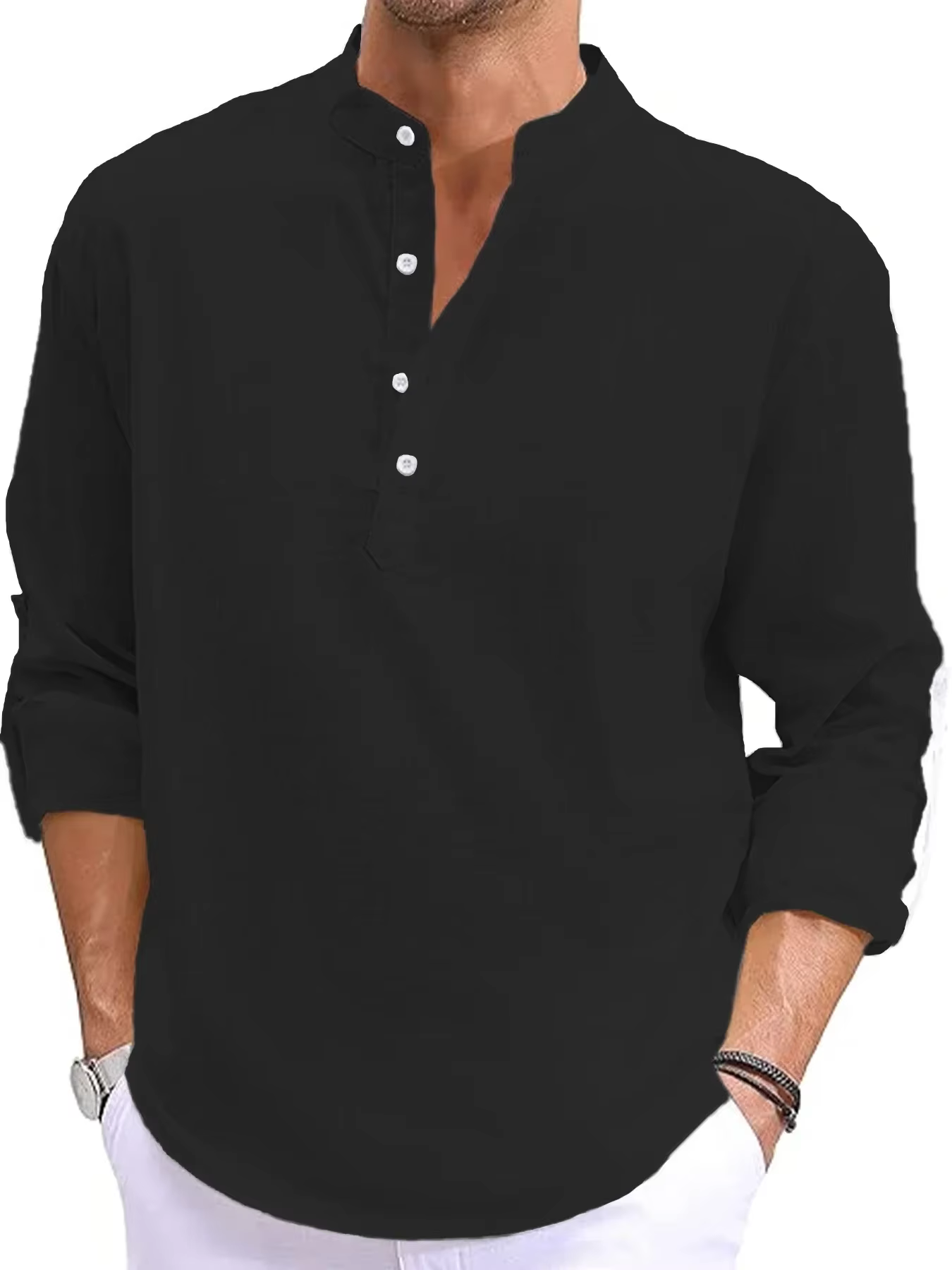 T-shirt à manches longues en lin pour hommes