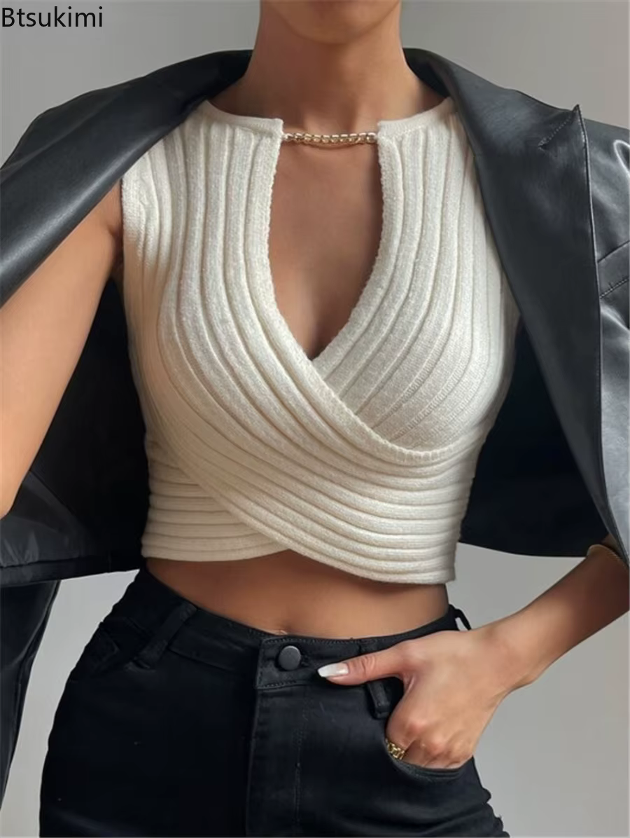 Débardeur en tricot croisé sexy