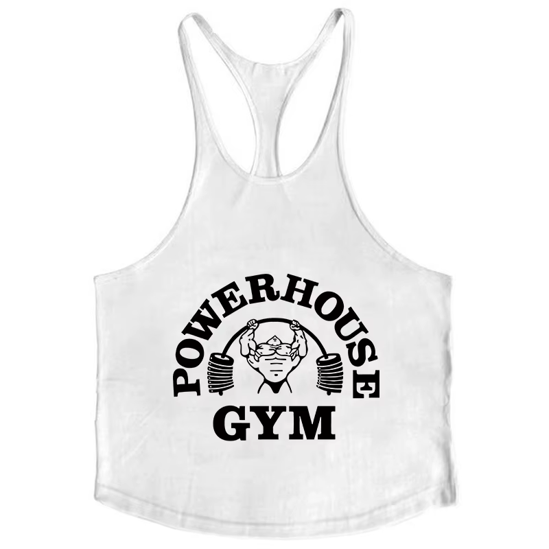POWERHOUSE GYM Débardeurs imprimés pour hommes en coton, coupe athlétique Y-Back, pour la gym, l'entraînement et la musculation
