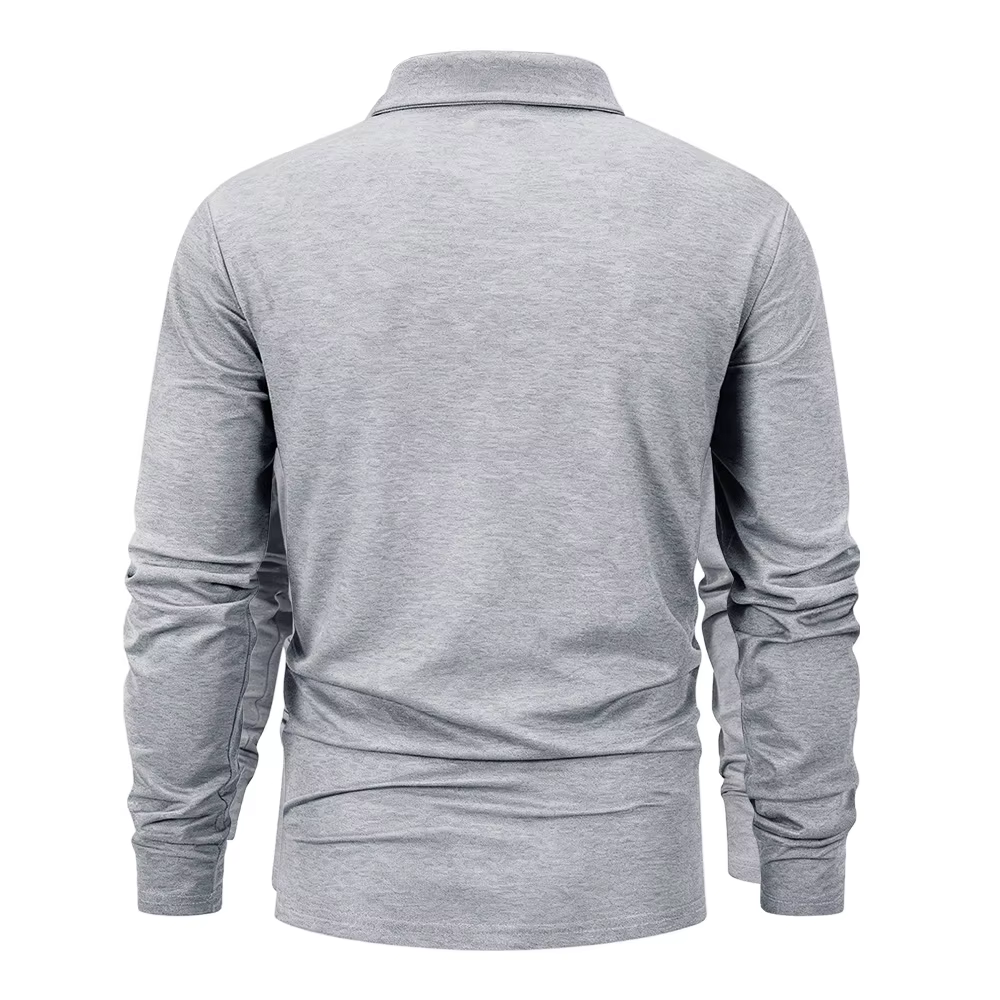 Printemps hommes d'affaires décontracté à manches longues Polo couleur unie à la mode respirant confortable Polos