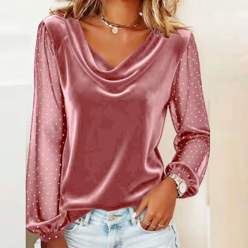 Femmes à manches longues col bénitier velours T-Shirt