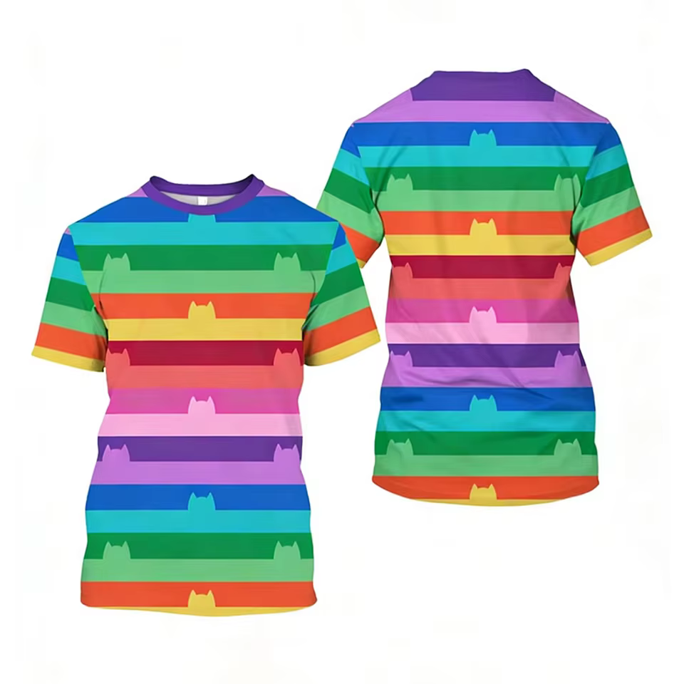 T-shirt rayé pour enfants avec imprimé chat Gabby