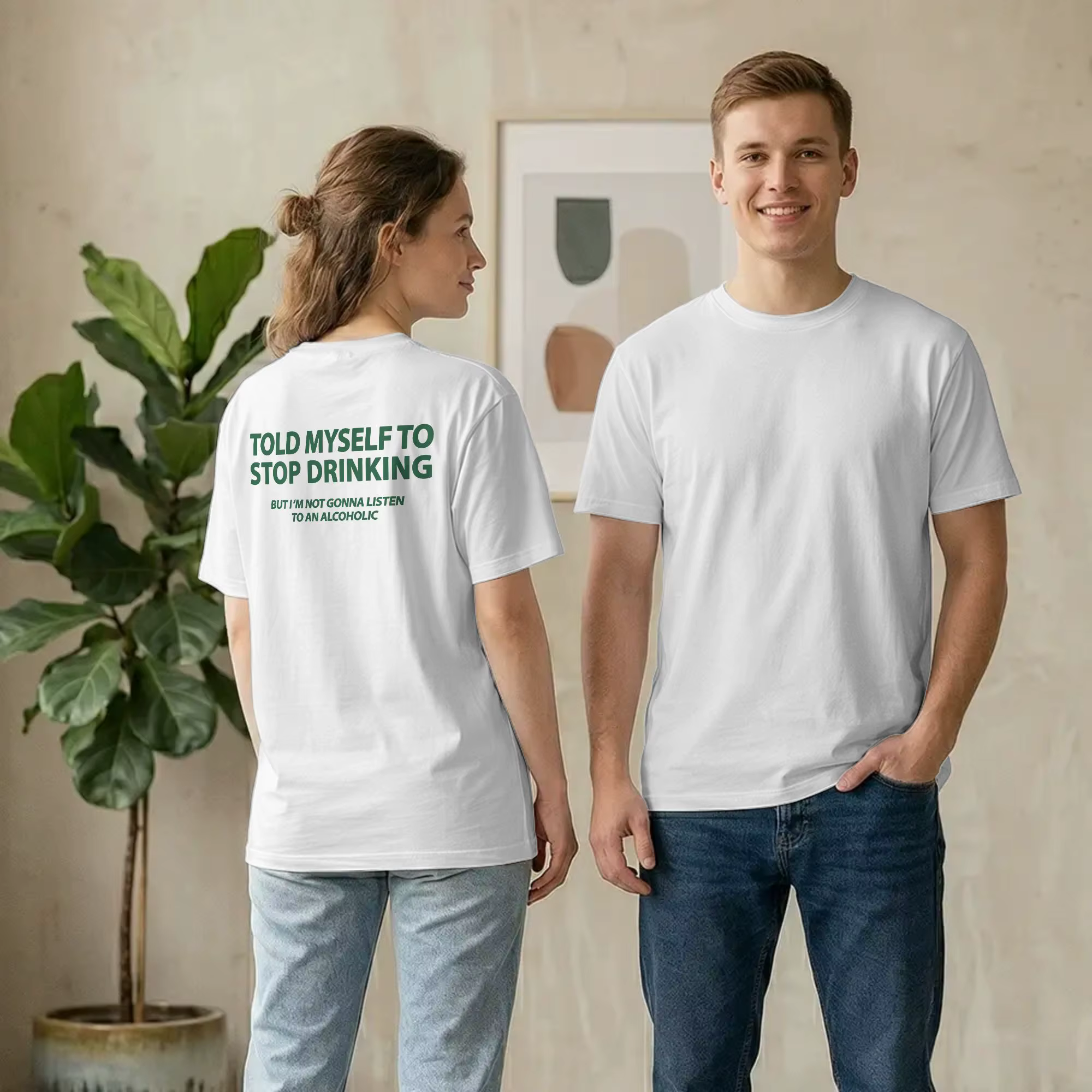 T-shirt pour hommes avec impression au dos « Told Myself To Stop Drinking »