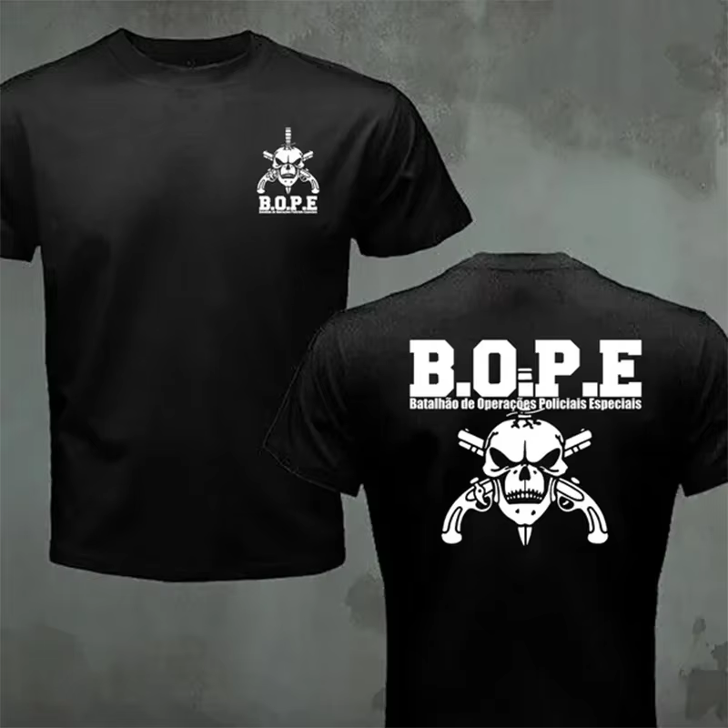 Brésil BOPE Elite Force Spéciale T-shirt Noir Beige Blanc Coton O-cou D'été À Manches Courtes Décontracté Hommes