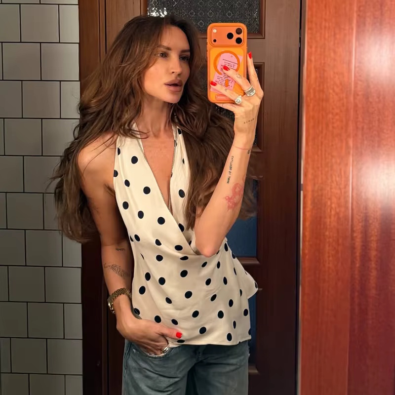 Top imprimé à pois tendance pour femme