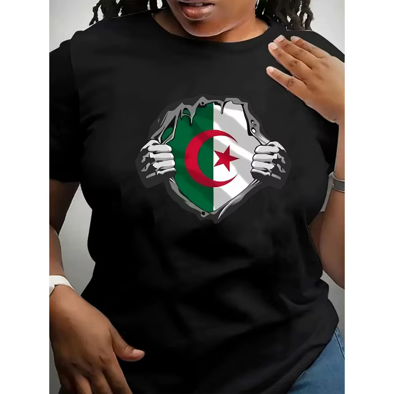 Un T-shirt à motif pour femmes inspiré de l'algérie décontracté coton col rond mode tendance Harajuku