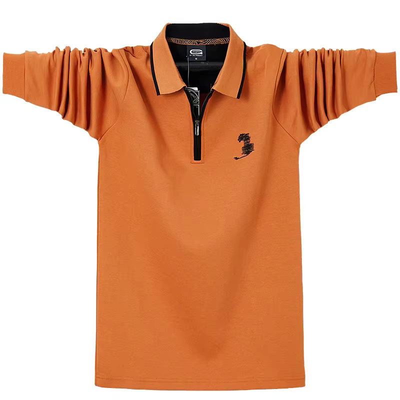 Polo brodé à manches longues pour homme