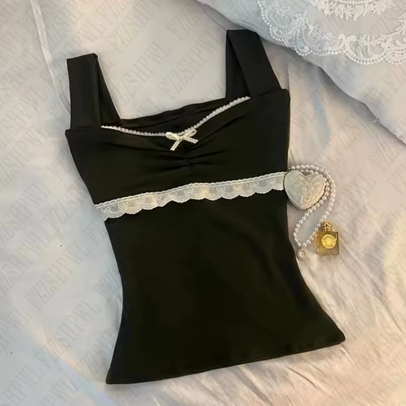 Débardeur monochrome en dentelle esthétique pour femme