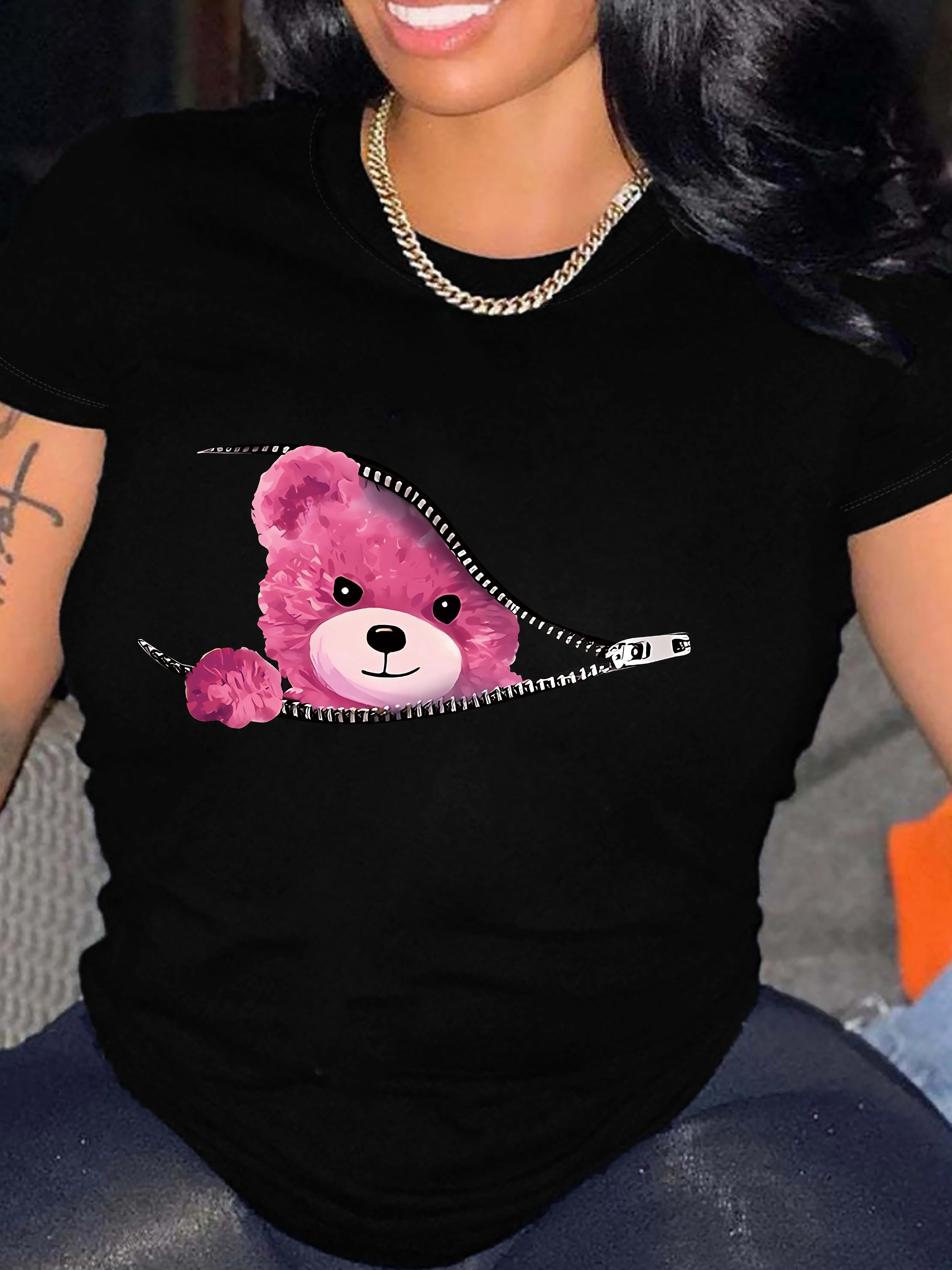 T-shirt à imprimé graphique drôle d'ours pour femmes