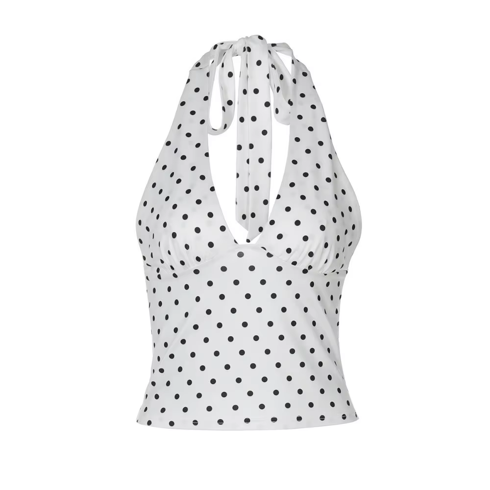 Débardeur Femme Y2K Sexy à Pois, Dos Nu, Style Halter, pour Soirées et Clubs