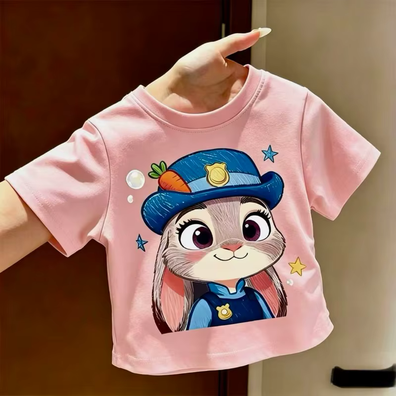 Zootopia Judy Hopps T-shirt pour enfants avec imprimé lapin de dessin animé mignon à manches courtes pour filles