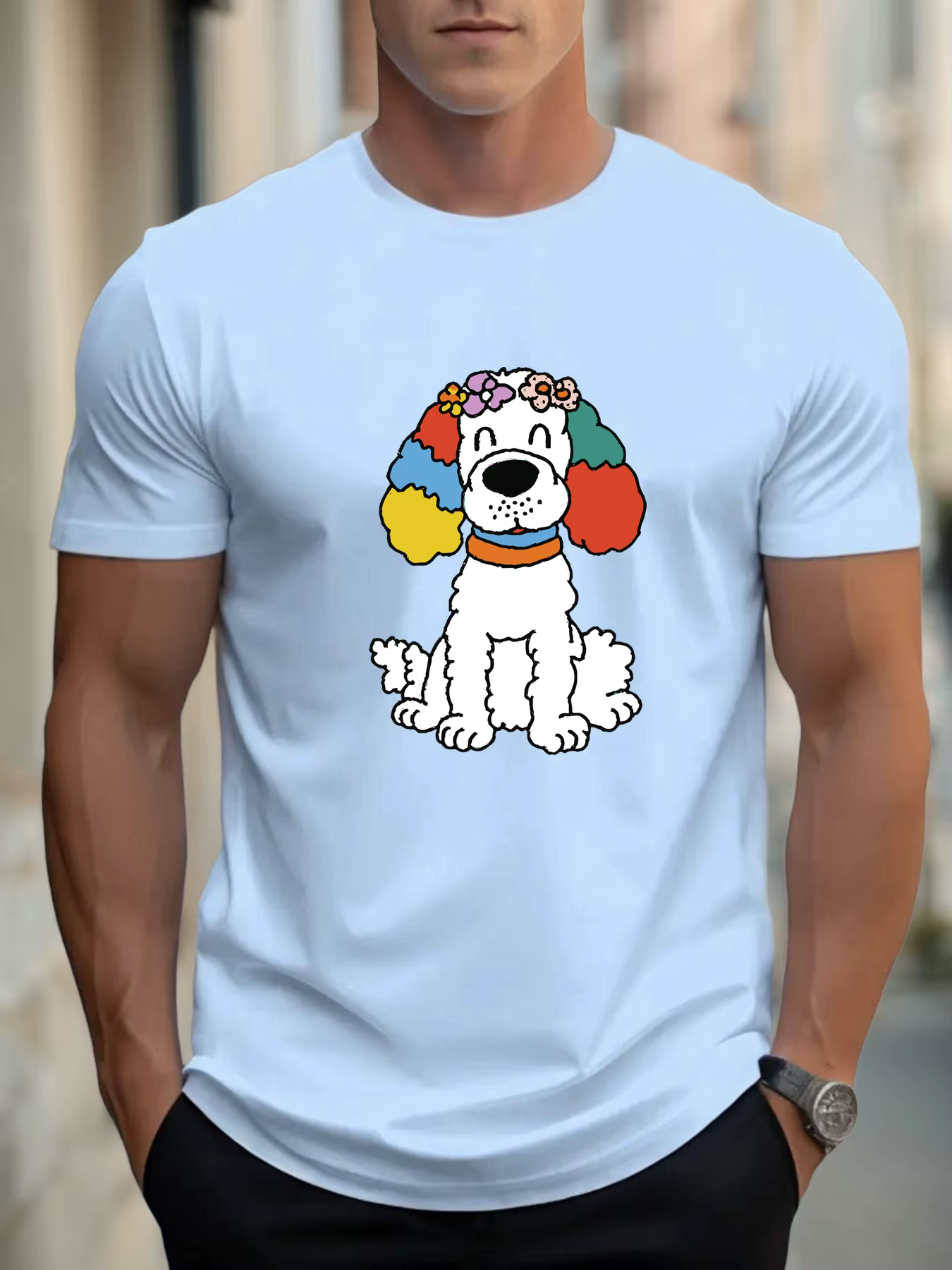 T-shirt pour hommes couleur oreilles chiot 100 % coton impression graphique été col rond